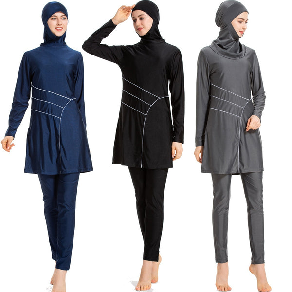 Islamic Women Muslim Swimwear Burkini Hooded Hijab Swimsuit Modest Swim Surf Wear Sport Full Suit for Swimming 3 Piece sets 2020