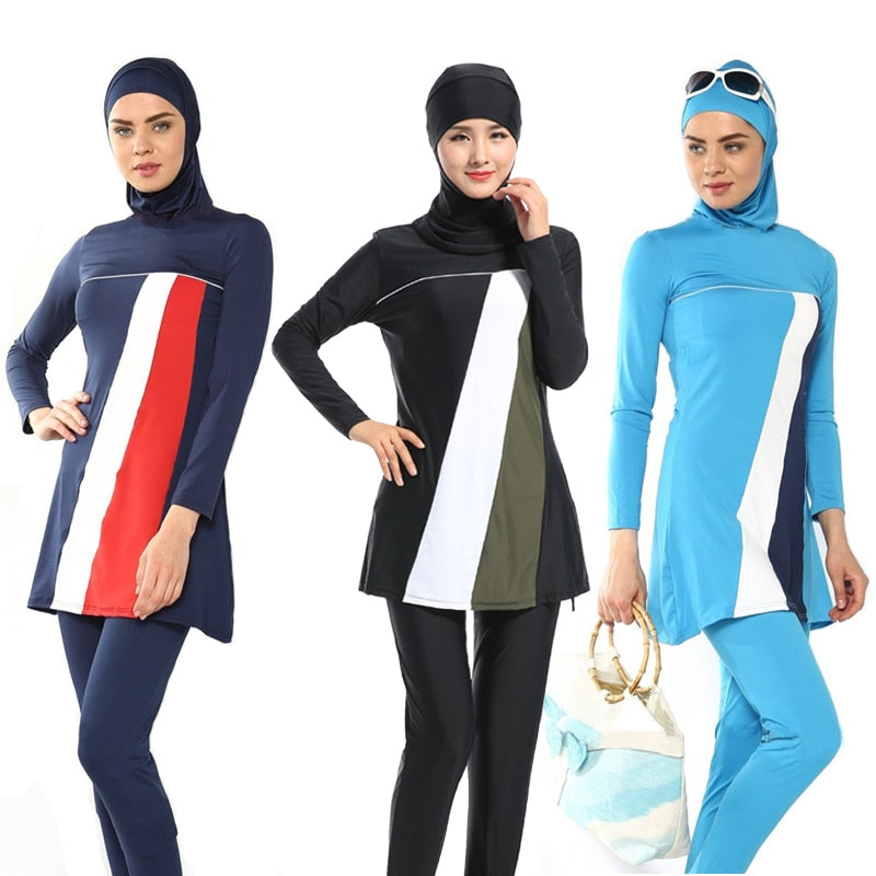 Swimwear Women Arabic Islamic Full Coverage Beach Muslim 3 Piece Suit Hijab Swimsuit Modest Swim Surf Wear Sport Burkinis