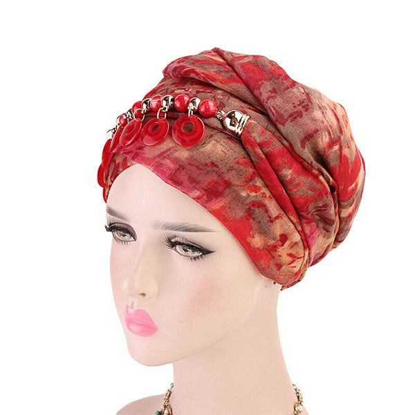 Women Fashion Scarf Hijab Hat Multi-style Decorative Jewelry Necklace  Beading Pendant Scarf Turban Hair Accessories Wholesale