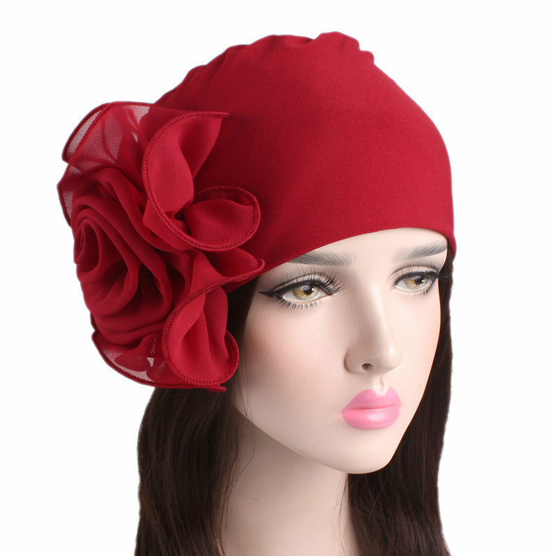 New Woman Beautiful Flower Turban Elastic Cloth Head Cap Hat Ladies Hair Accessories Muslim Women's Hijabs Scarf Cap