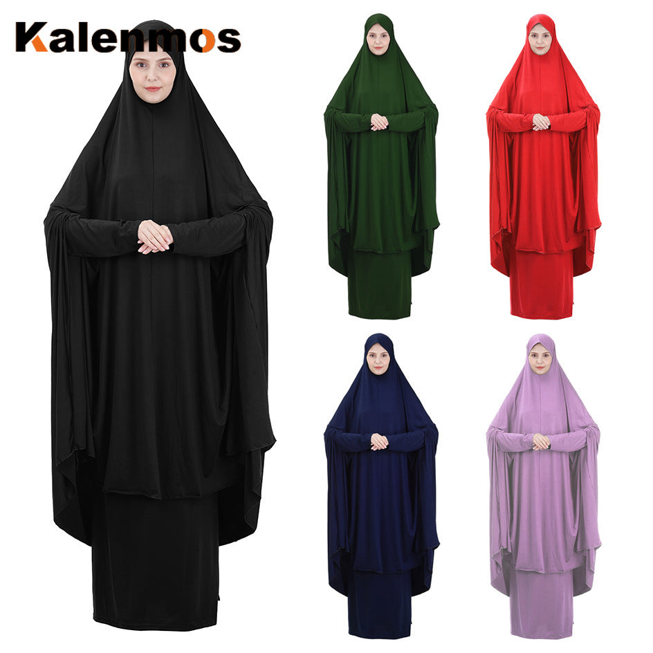 KALENMOS Ramadan Eid Two Piece Set Prayer Garment Dress Muslim Women Abaya Jilbab Hijab Long Khimar Outfit Abayas Islamic Niqab