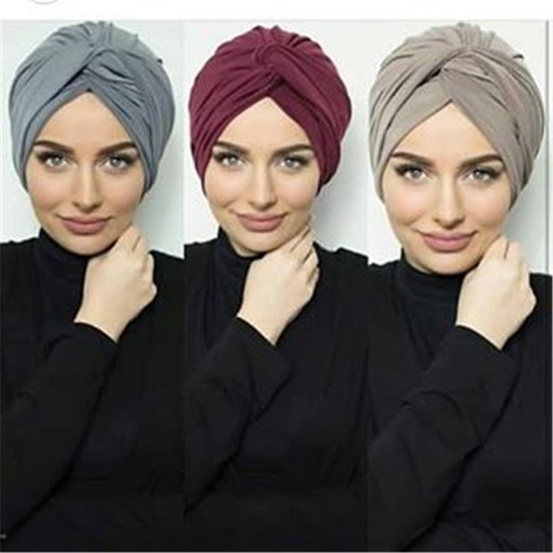 Solid cotton head scarf for women muslim jersey hijab cap female turban africa wrap turbante bonnet Islamic clothing accessories