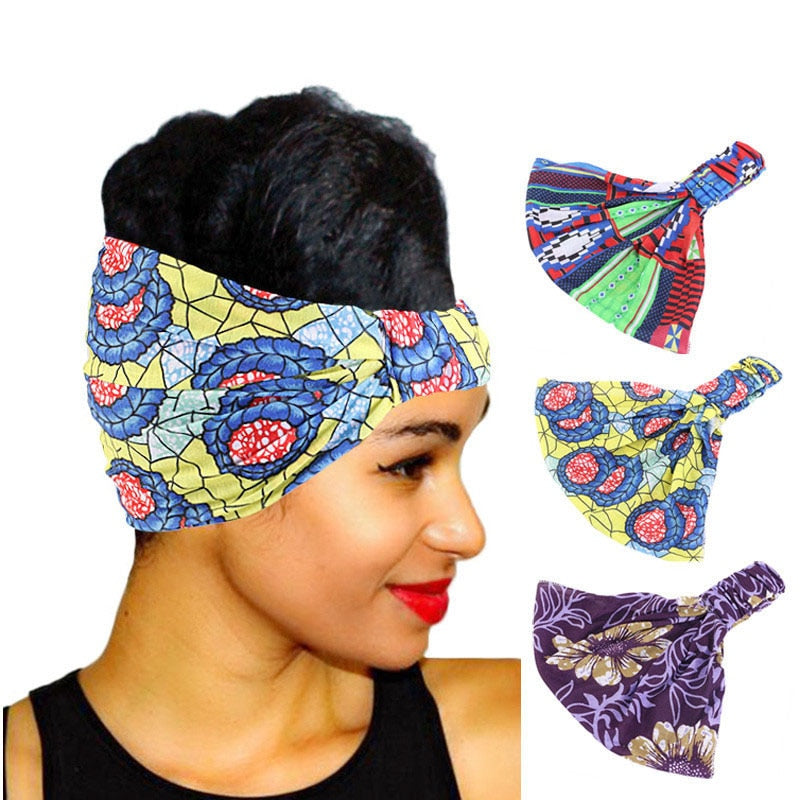 African Print Stretch Cotton Headband for Women Elastic Headwear Turban Head Scarf Ladies Bandage Head Wrap Hair Accessories