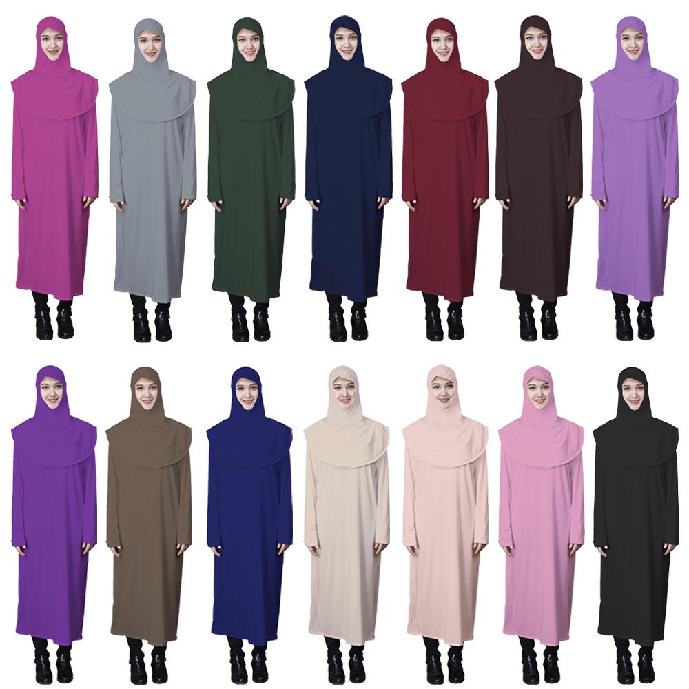 1PC Women Prayer Dress Islamic Clothing Abaya Muslim Long Prayer Hijab Jilbab Arab Kaftan Robe Outfit Costume Gowns Ramadan