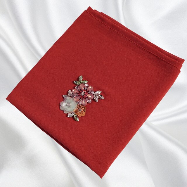 Malaysia Duabi Arabian Muslim Hijab Quality Pearl Chiffon Crystal  Sequins Embroidered Headscarf Abaya for Women Eid Outfits