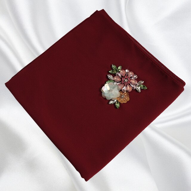 Malaysia Duabi Arabian Muslim Hijab Quality Pearl Chiffon Crystal  Sequins Embroidered Headscarf Abaya for Women Eid Outfits