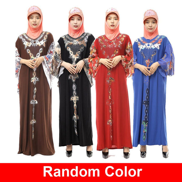 Ramadan Muslim Women Abaya Gown Islamic Traditional Clothing Set Dress with Hijab Summer Printing Dubai Arabic Outfits