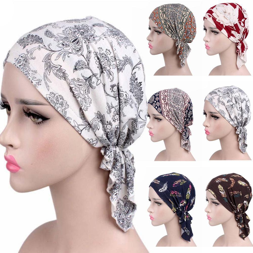 Women Print India Hat Muslim Ruffle Cancer Chemo Beanie Turban Wrap Cap Leopard Print Hats Women Accessories