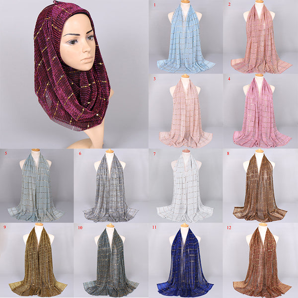 Women Gold Silk Solid Color Muslim Head Scarf Shawls Pashmina Bandana Female Foulard Soft Hijab Accessories Wholesale