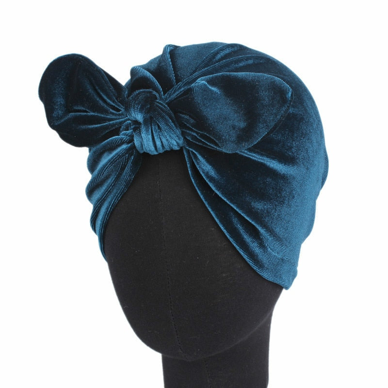 Hot New Women Hijabs Hats Winter Velvet Rabbit Ear Turban Hats Women Soft Velvet India Cap Hair Accessory Bandana Hairband