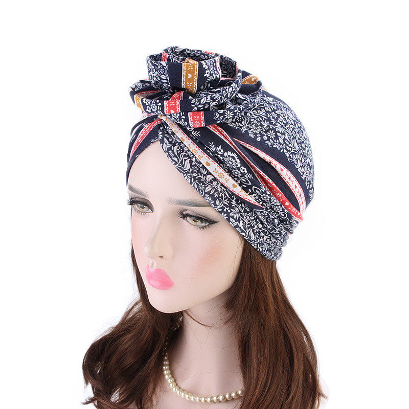 Bohemia Style Women Turban Hat Flower Hijab Caps Beanie Ladies Hair Accessories India Hat Muslim Scarf Cap Hair Loss