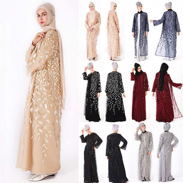 ZOGAA Islamic Muslim women's cardigan luxury sequins embroidery seamless outfit Beautiful Hijab Islamic Arab